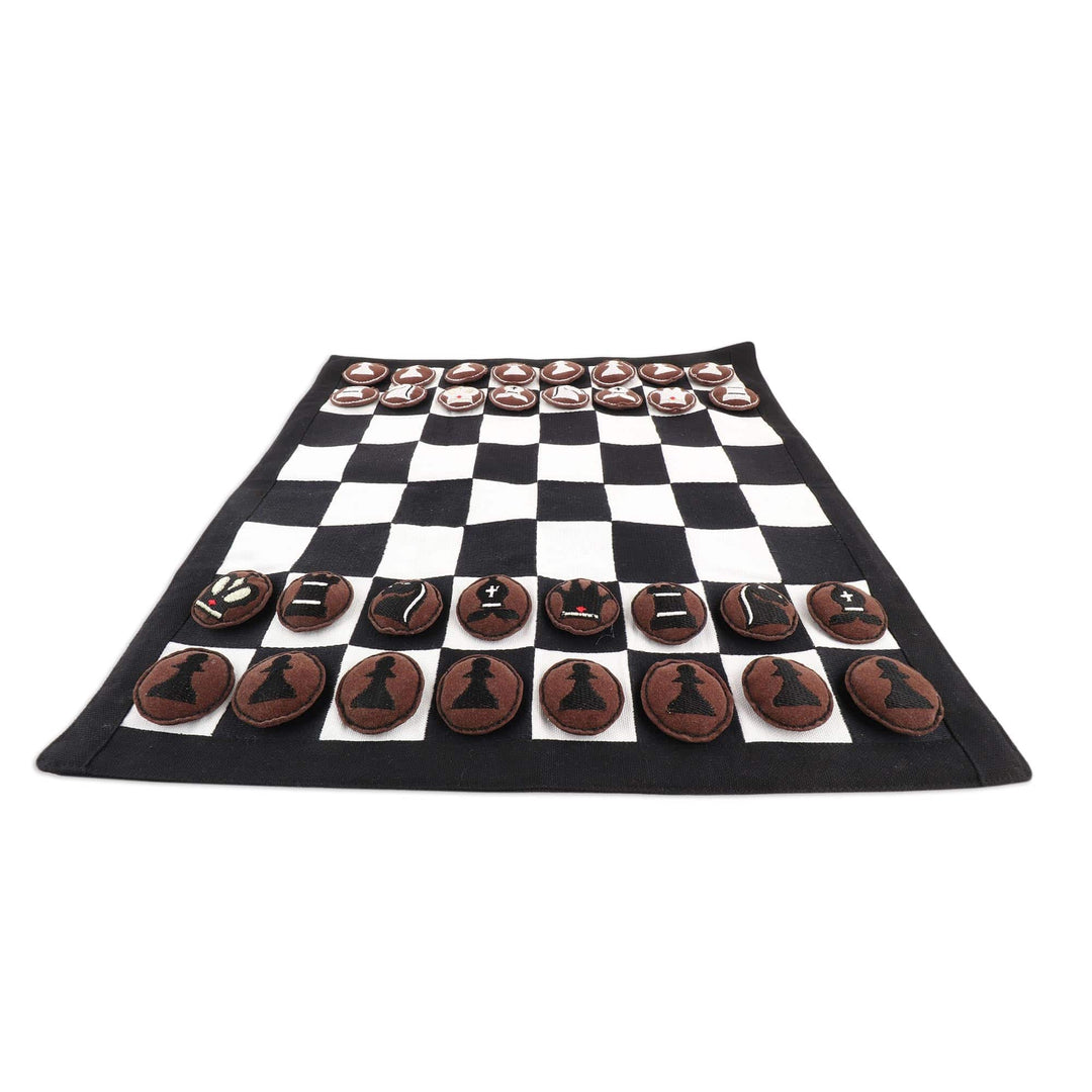 Hand Embroidered Cotton and Suede Chess Set - Compact Companion