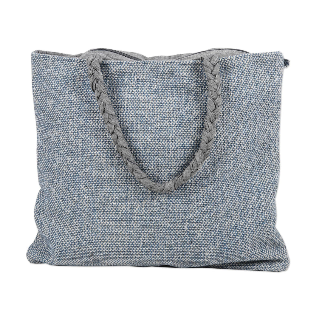 Embroidered Grey Linen and Cotton Tote Bag - Assam Elegance