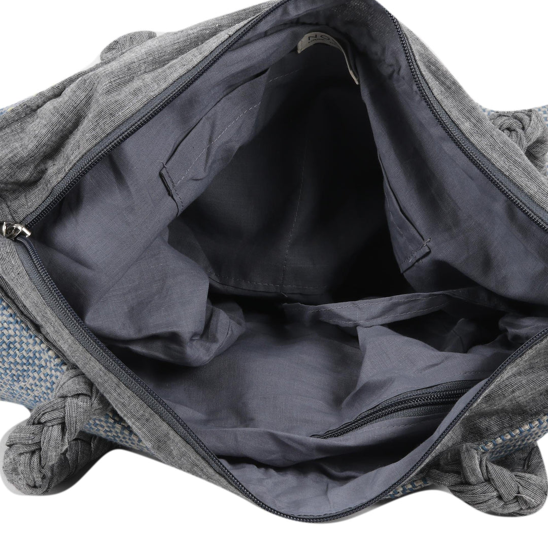 Embroidered Grey Linen and Cotton Tote Bag - Assam Elegance