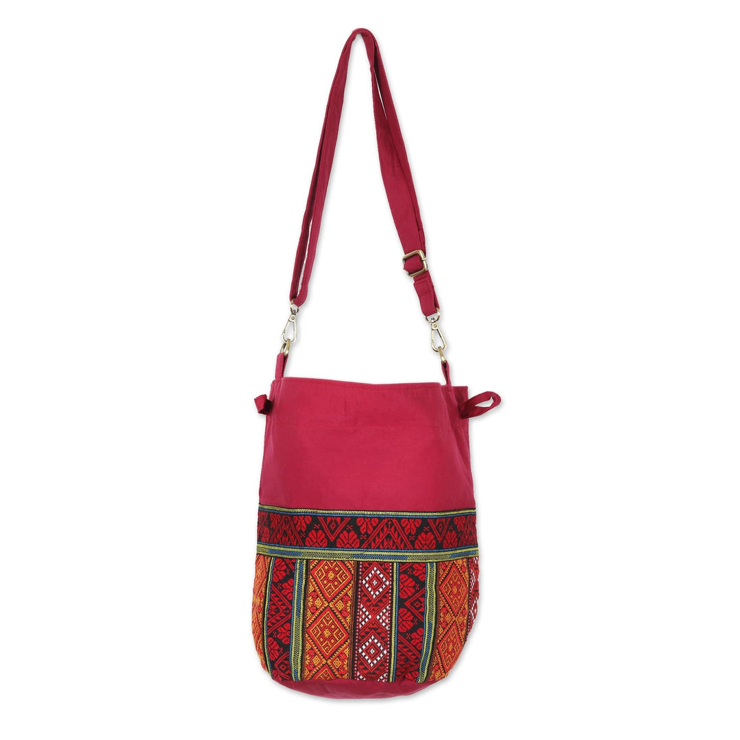 Geometric-Motif Mulberry Cotton Sling Bag - Mulberry Fantasy
