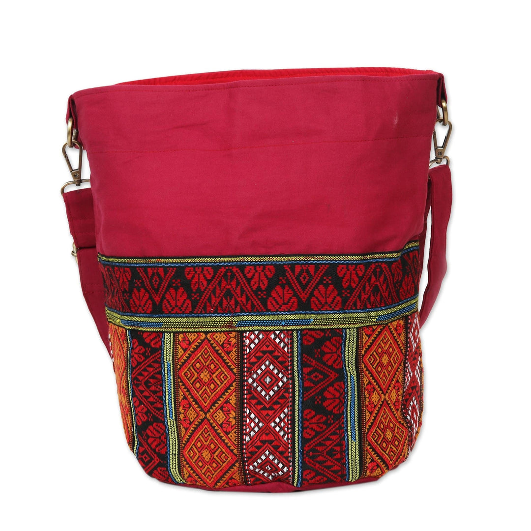 Geometric-Motif Mulberry Cotton Sling Bag - Mulberry Fantasy