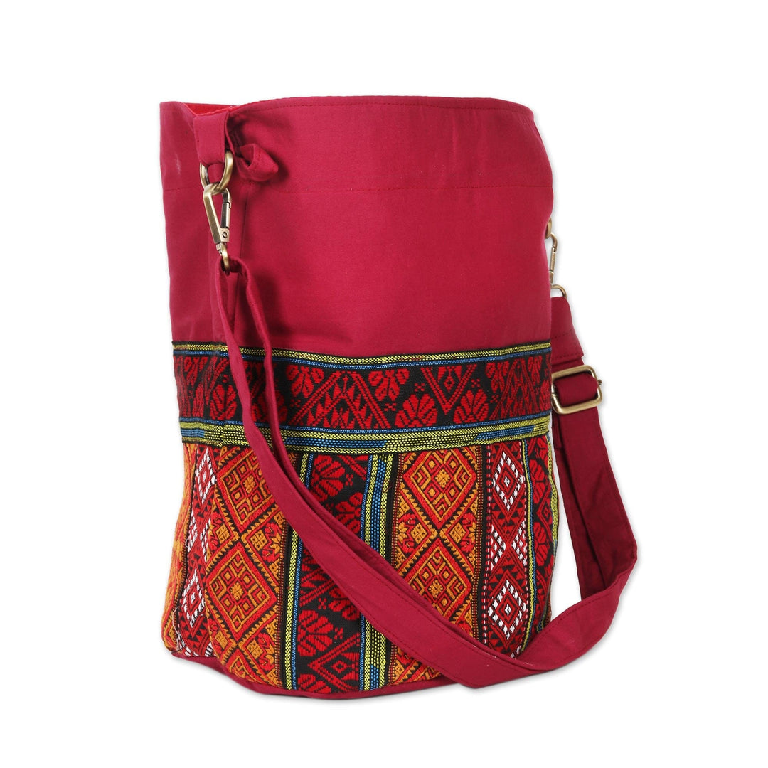 Geometric-Motif Mulberry Cotton Sling Bag - Mulberry Fantasy
