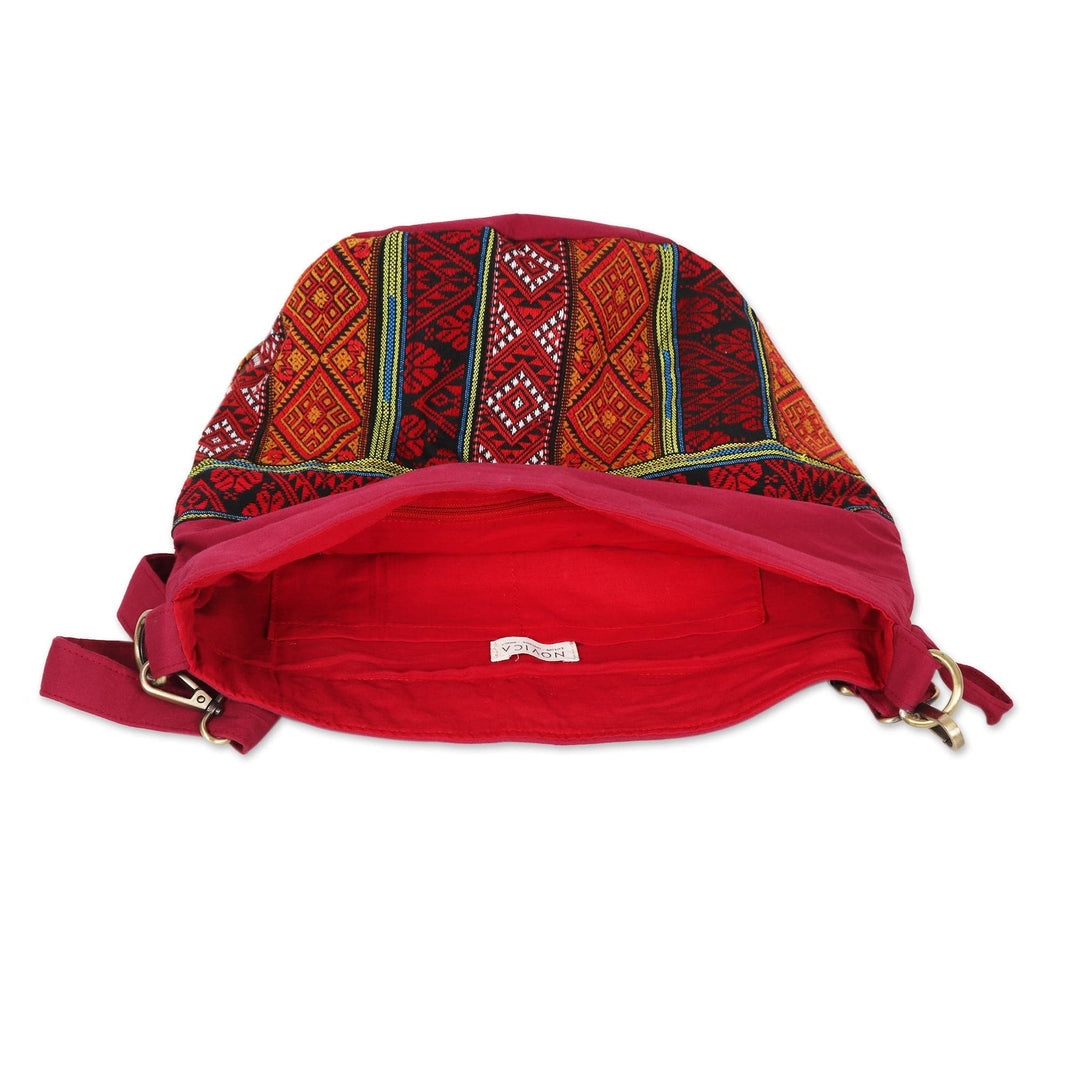 Geometric-Motif Mulberry Cotton Sling Bag - Mulberry Fantasy