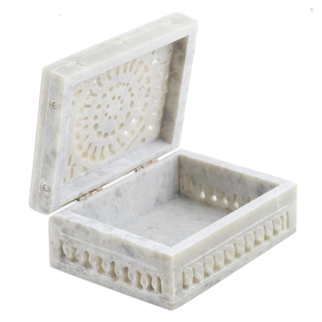 Hand Carved Decorative Soapstone Floral Box - Leaf and Vine