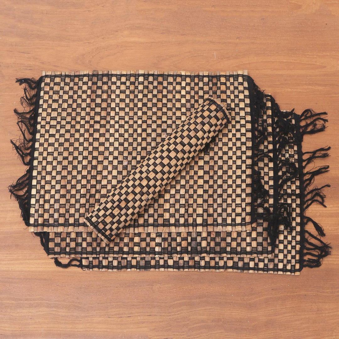 Woven Natural Fiber and Cotton Placemats (Set of 4) - Chess Set