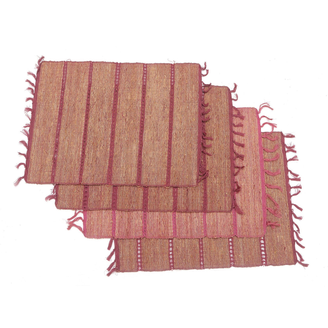 Fringed Natural Fiber and Cotton Placemats (Set of 4) - Dusty Rose