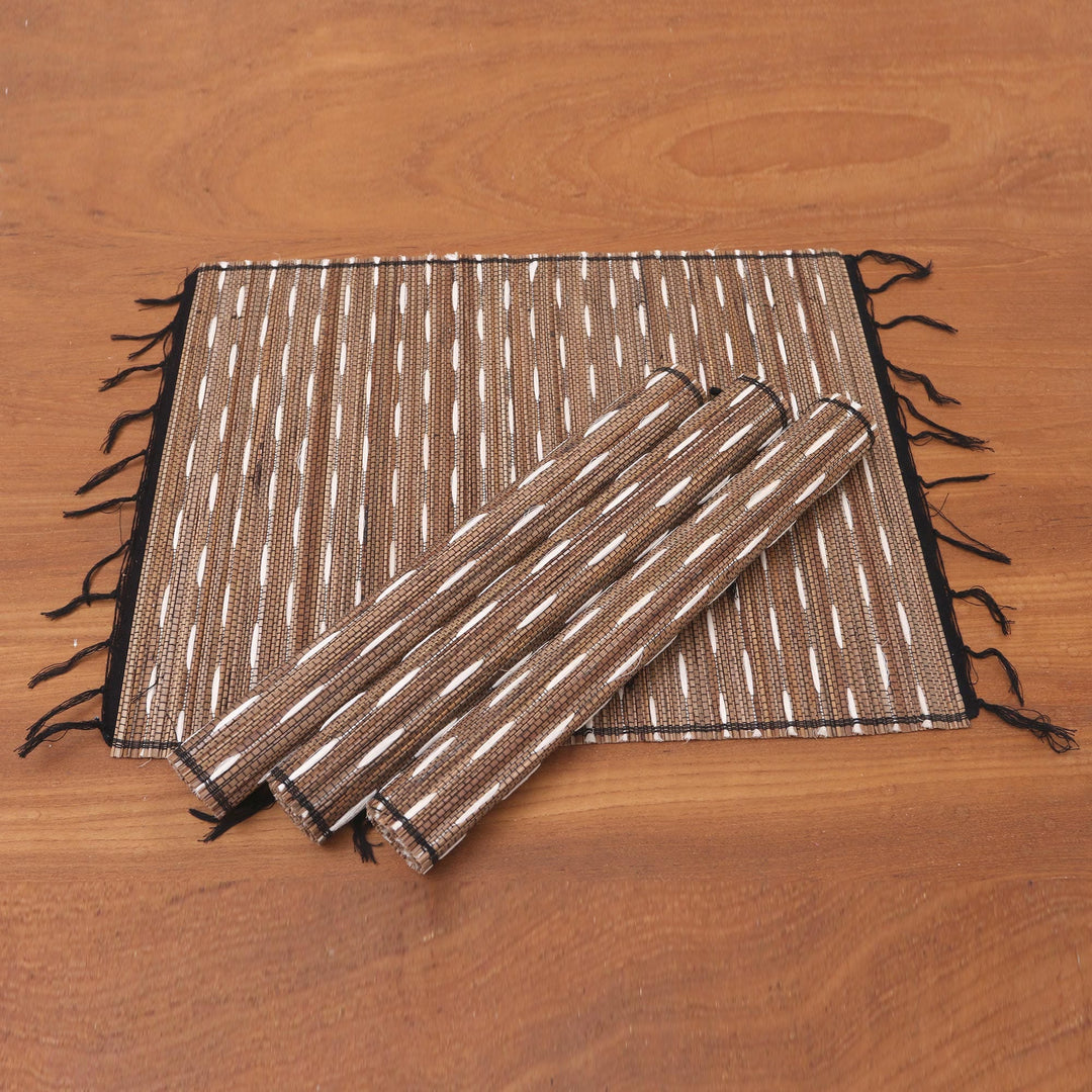Artisan Made Natural Fiber and Cotton Placemats (Set of 4) - White Matches