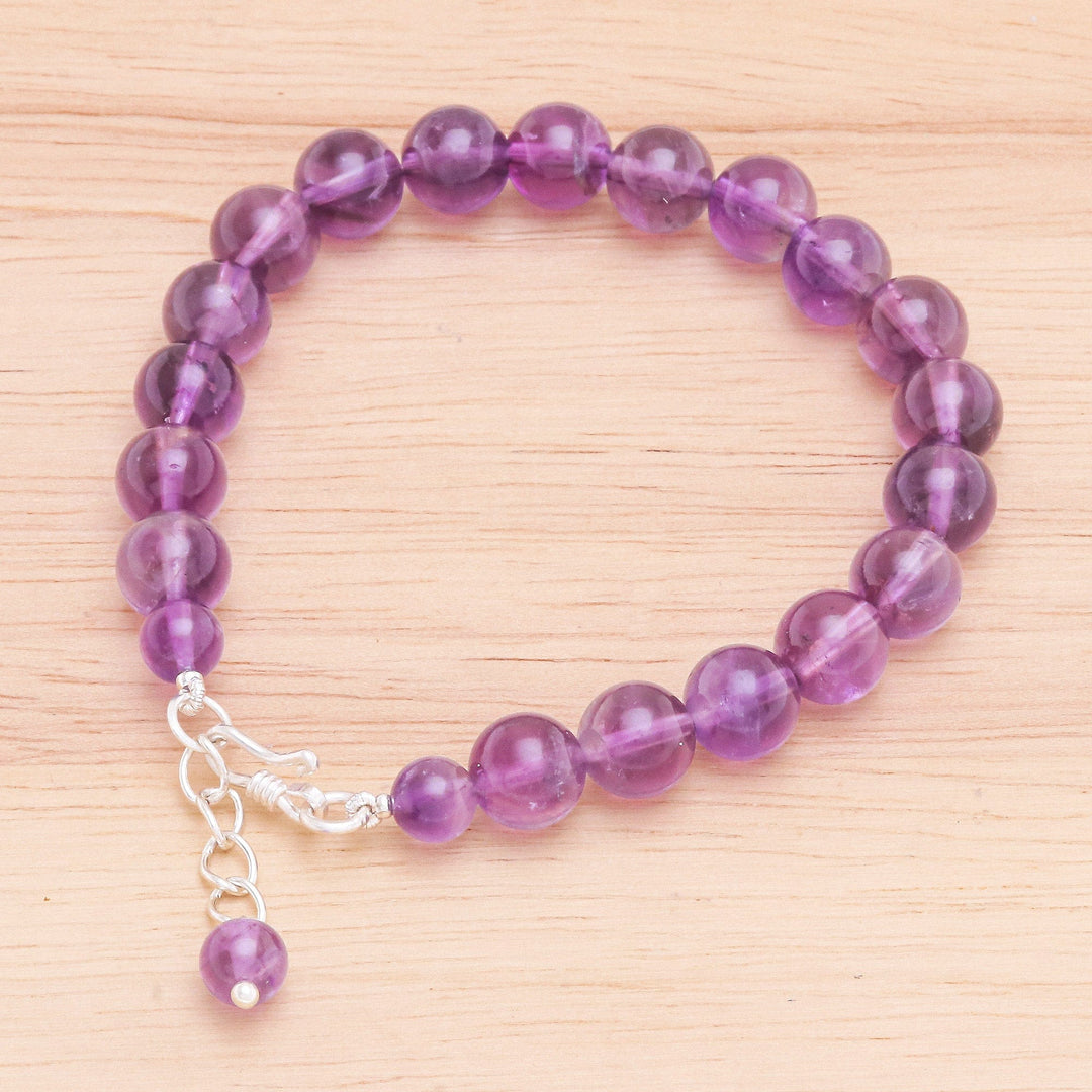 Amethyst and Karen Silver Beaded Bracelet - Sweet Night in Purple