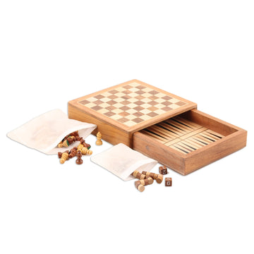 Mini Acacia Wood Chess and Backgammon Game Set - Double Trouble