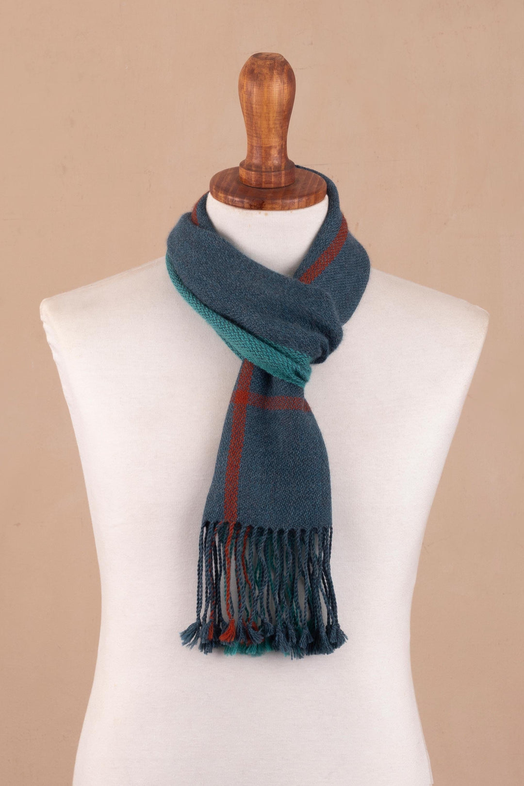 100% Baby Alpaca Handwoven Plaid Wrap Scarf from Peru - Deep Plaid