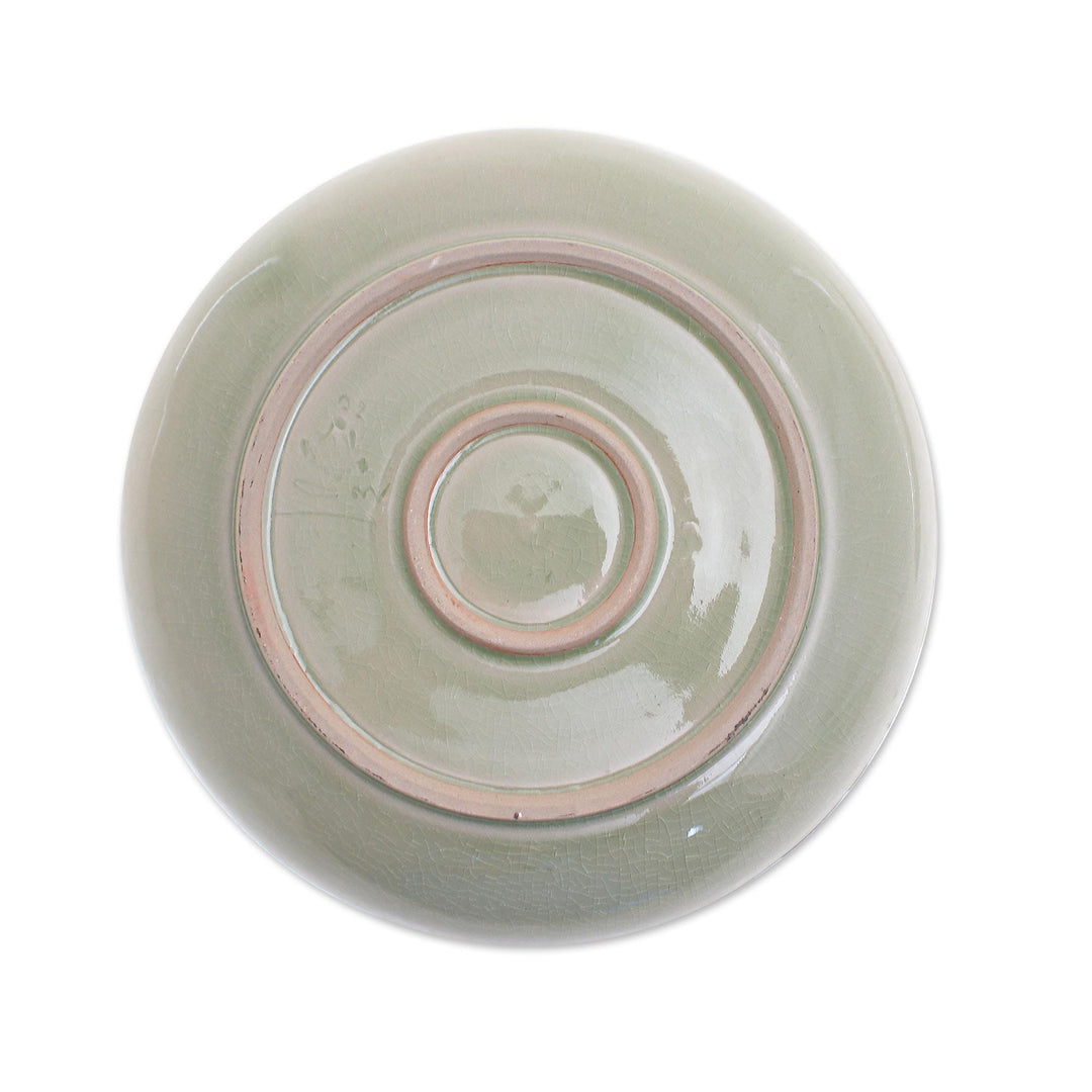Green Celadon Ceramic Lotus Flower Dinner Plate - Flavorful