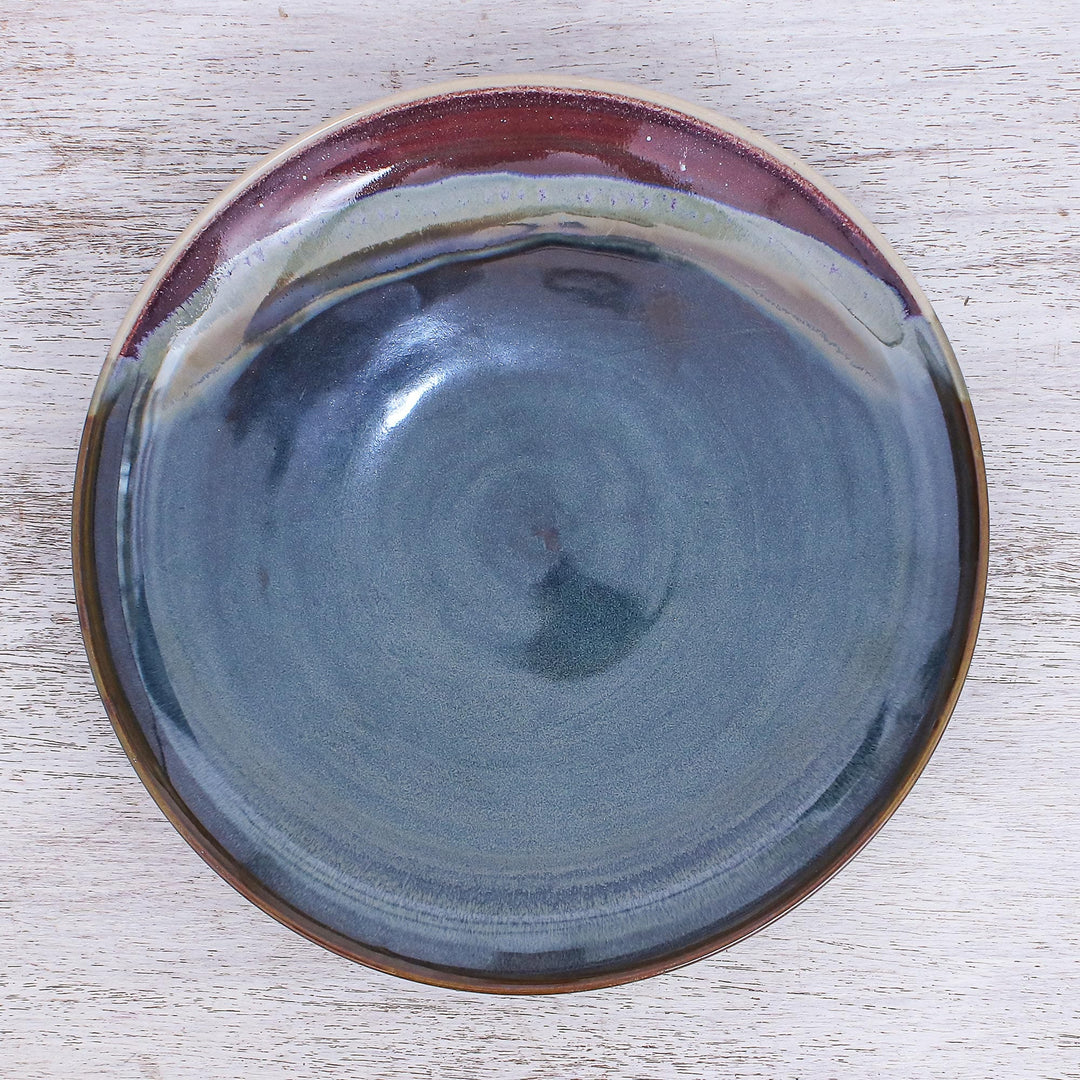 Handmade Blue and Red Ceramic Dinner Plate - Happy Harvest