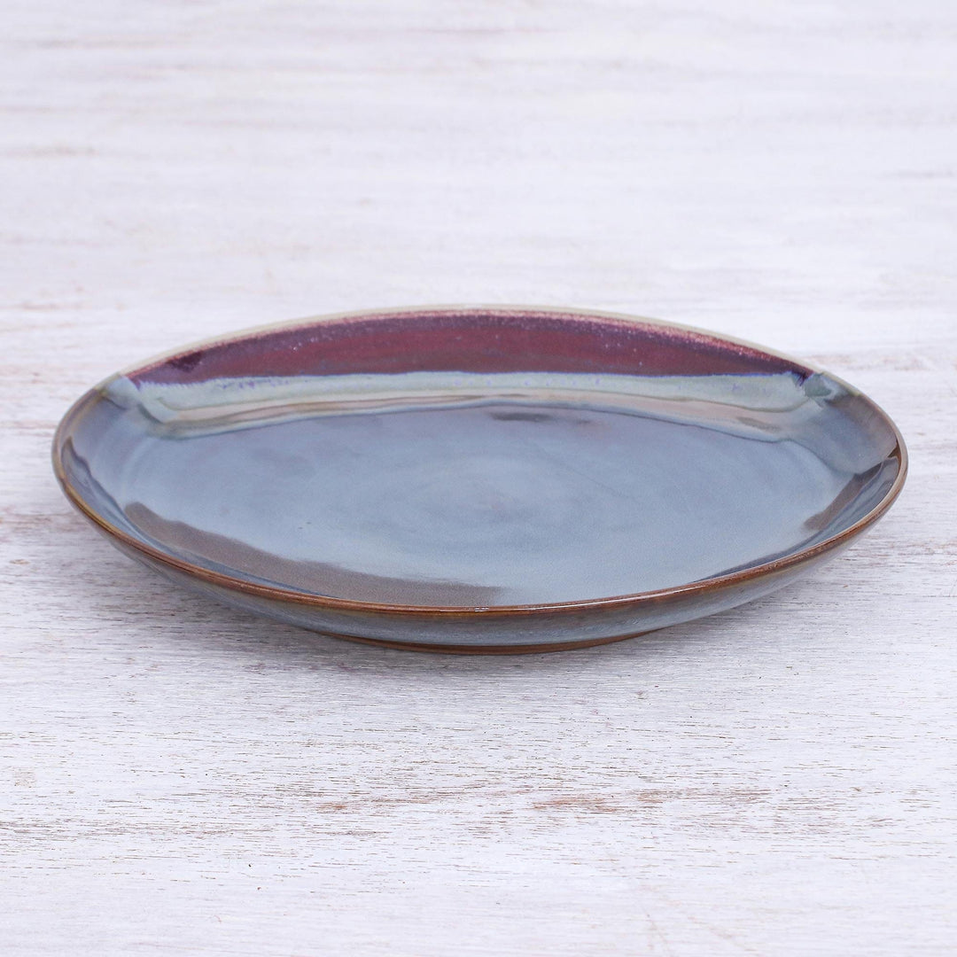 Handmade Blue and Red Ceramic Dinner Plate - Happy Harvest