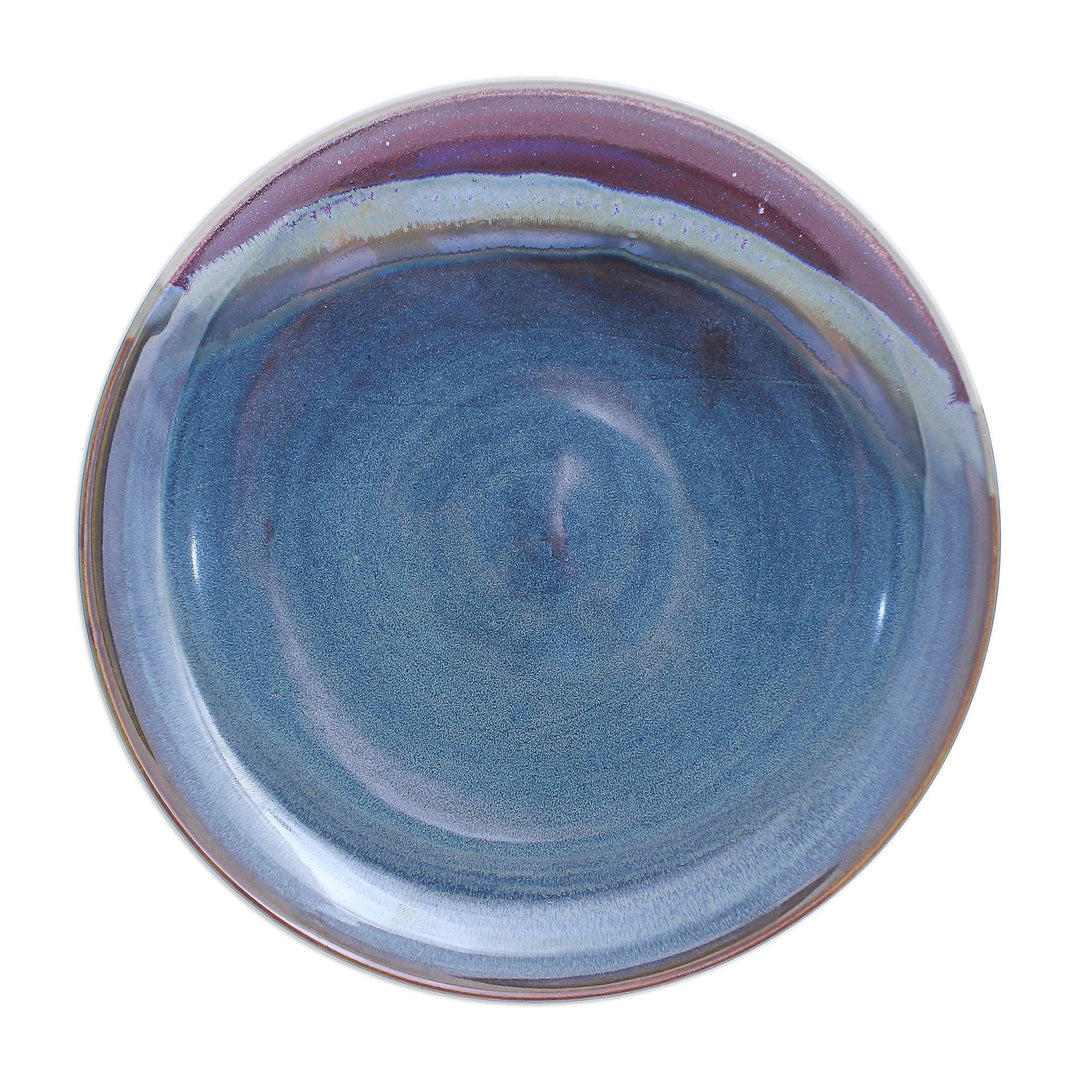 Handmade Blue and Red Ceramic Dinner Plate - Happy Harvest