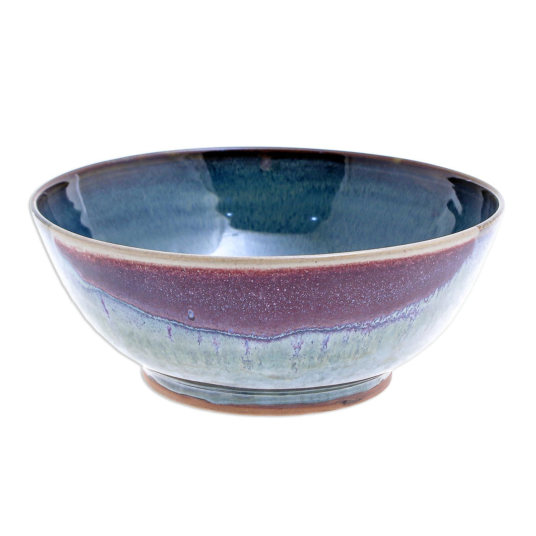 Hand Crafted Blue Ceramic Soup Bowl - Happy Harvest