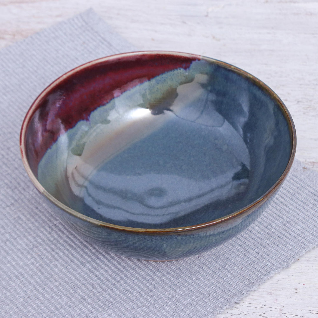 Hand Crafted Blue Ceramic Soup Bowl - Happy Harvest