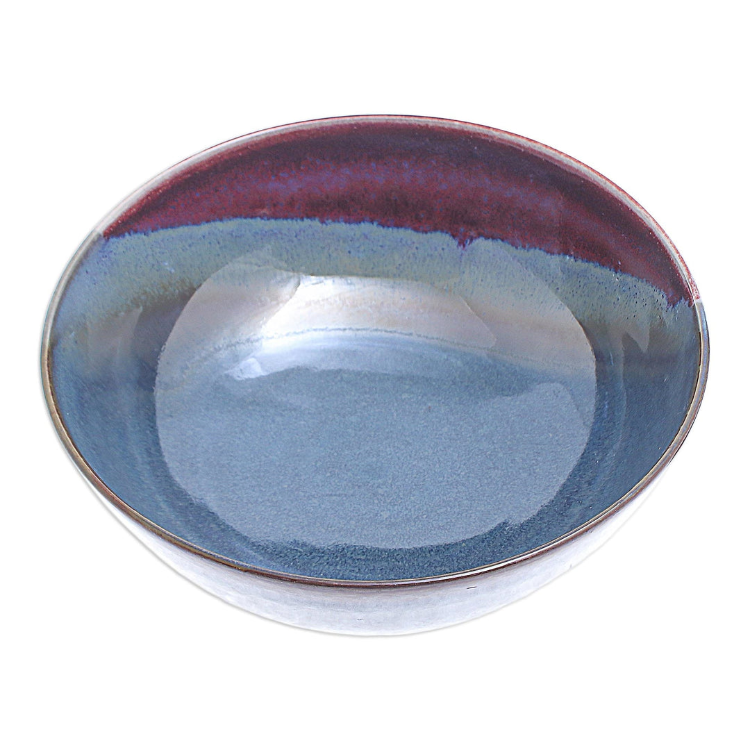 Hand Crafted Blue Ceramic Soup Bowl - Happy Harvest