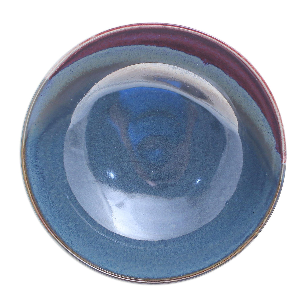 Hand Crafted Blue Ceramic Soup Bowl - Happy Harvest