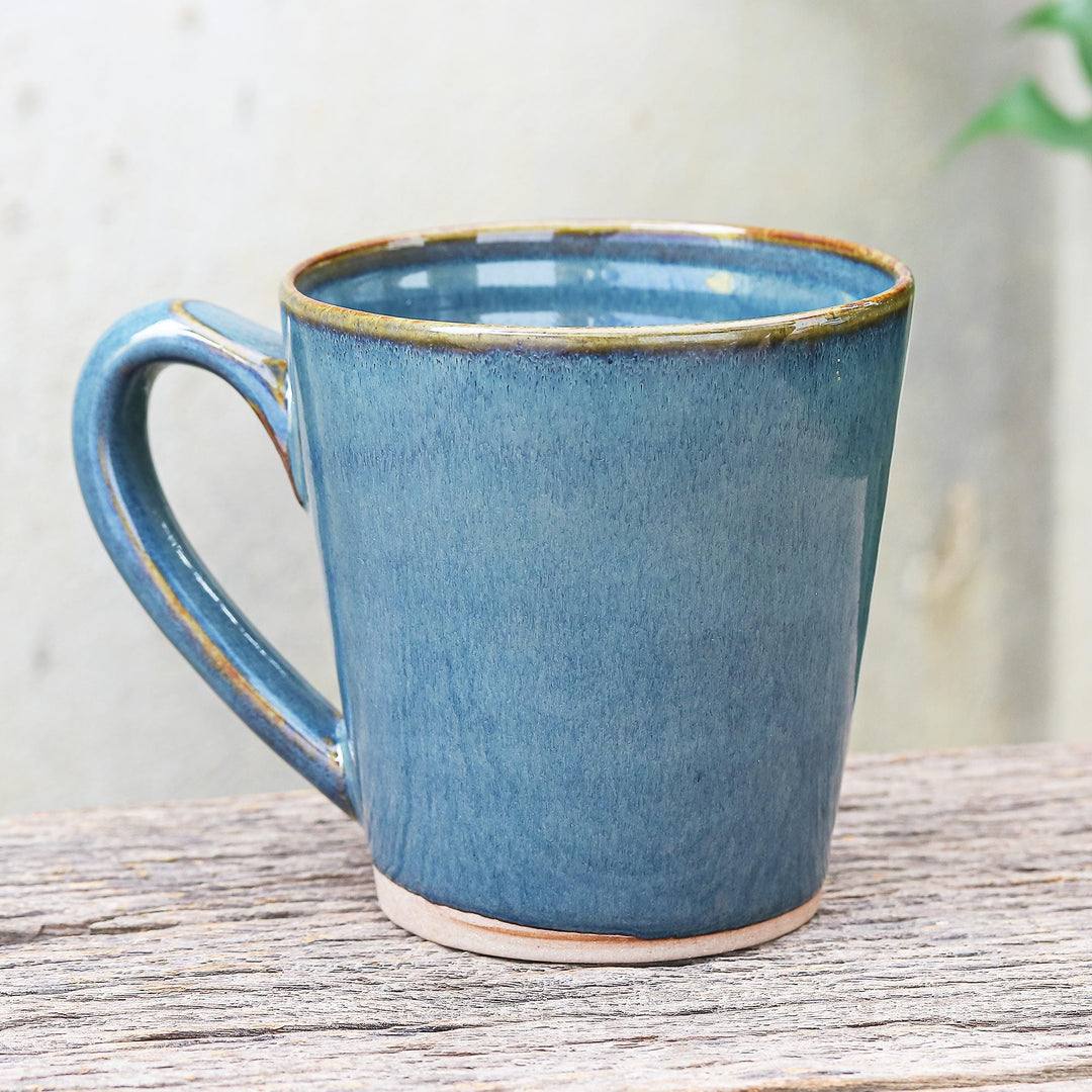 Artisan Crafted Blue Ceramic Mug from Thailand - Blue Crush