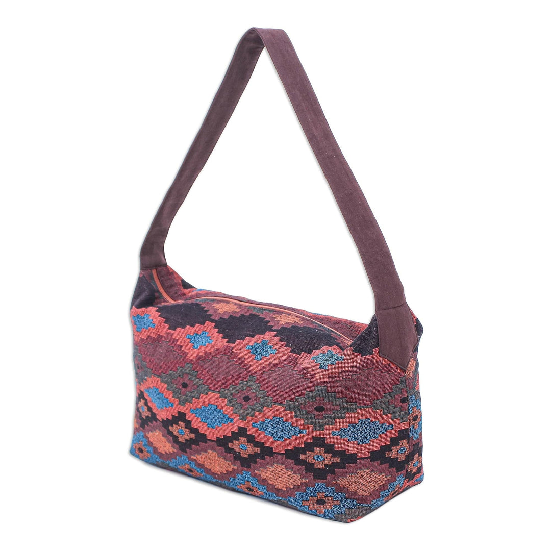 Hand Made Geometric-Motif Cotton Shoulder Bag - Earthy Passion