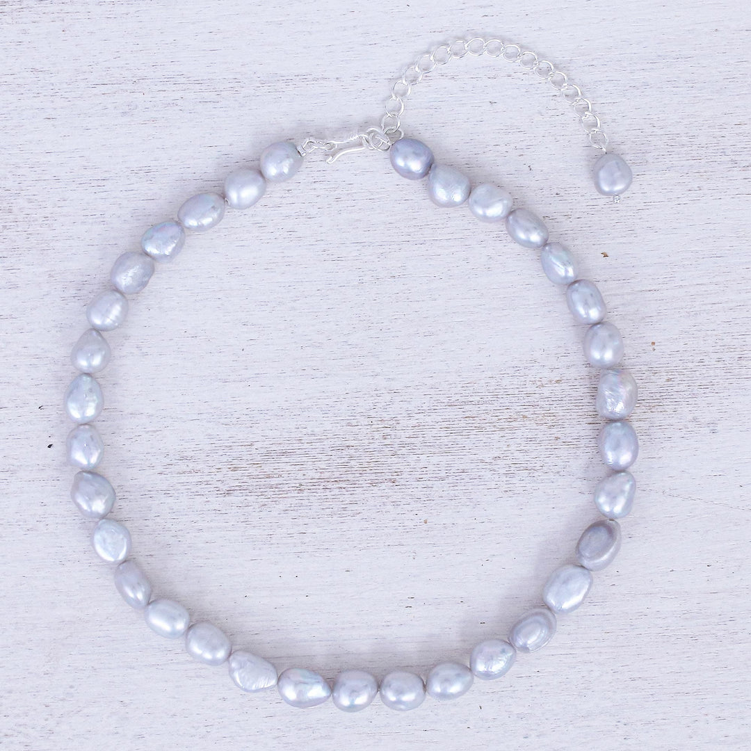 Grey Cultured Freshwater Pearl Choker Necklace - Mermaid Gem in Grey