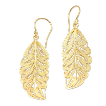 Gold-Plated Leaf Motif Dangle Earrings - Forest Life