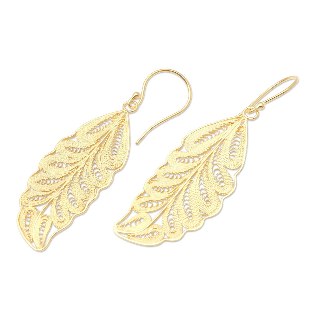 Gold-Plated Leaf Motif Dangle Earrings - Forest Life