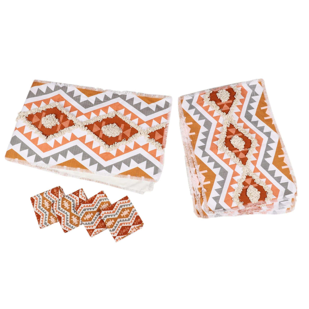 Embroidered Cotton Table Linen Set (Set for 4) - Golden Hour