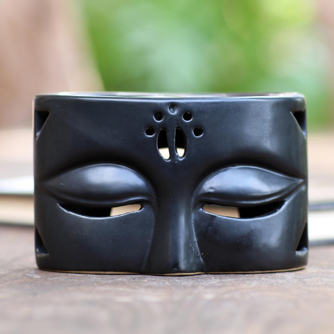 Black Ceramic Buddha-Themed Oil Warmer - Warming Buddha in Black