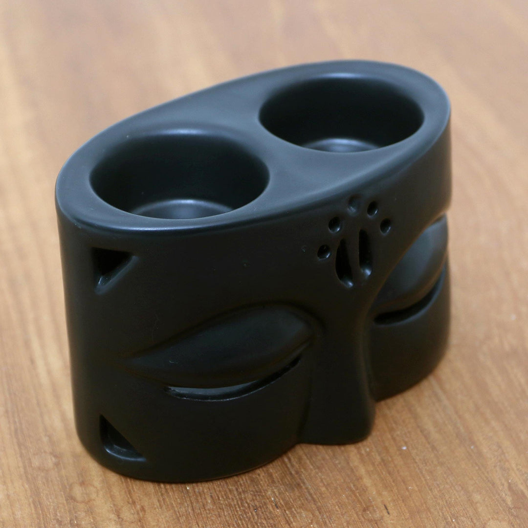 Black Ceramic Buddha-Themed Oil Warmer - Warming Buddha in Black