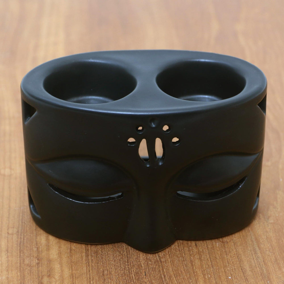 Black Ceramic Buddha-Themed Oil Warmer - Warming Buddha in Black