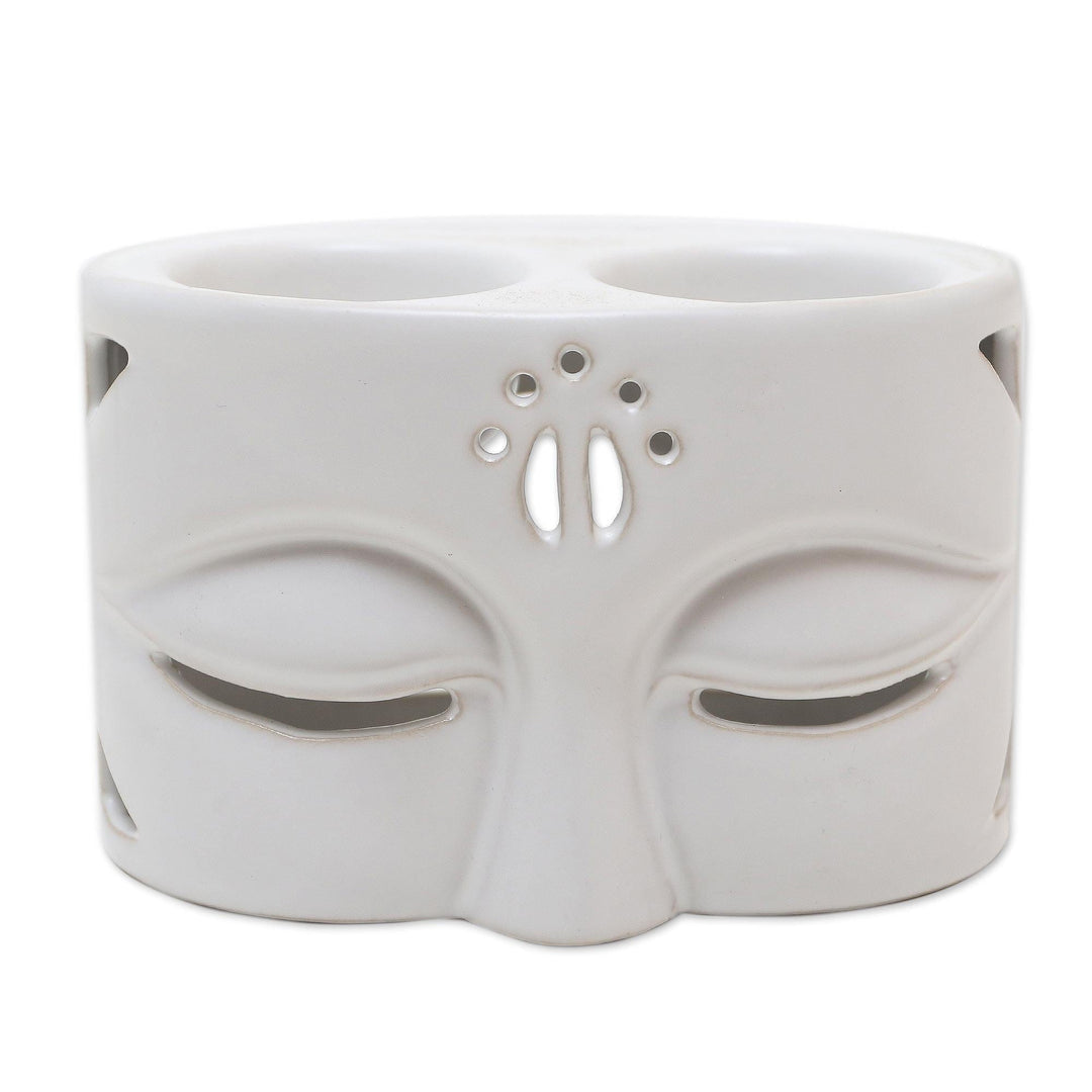 White Ceramic Buddha-Themed Oil Warmer - Warming Buddha in White