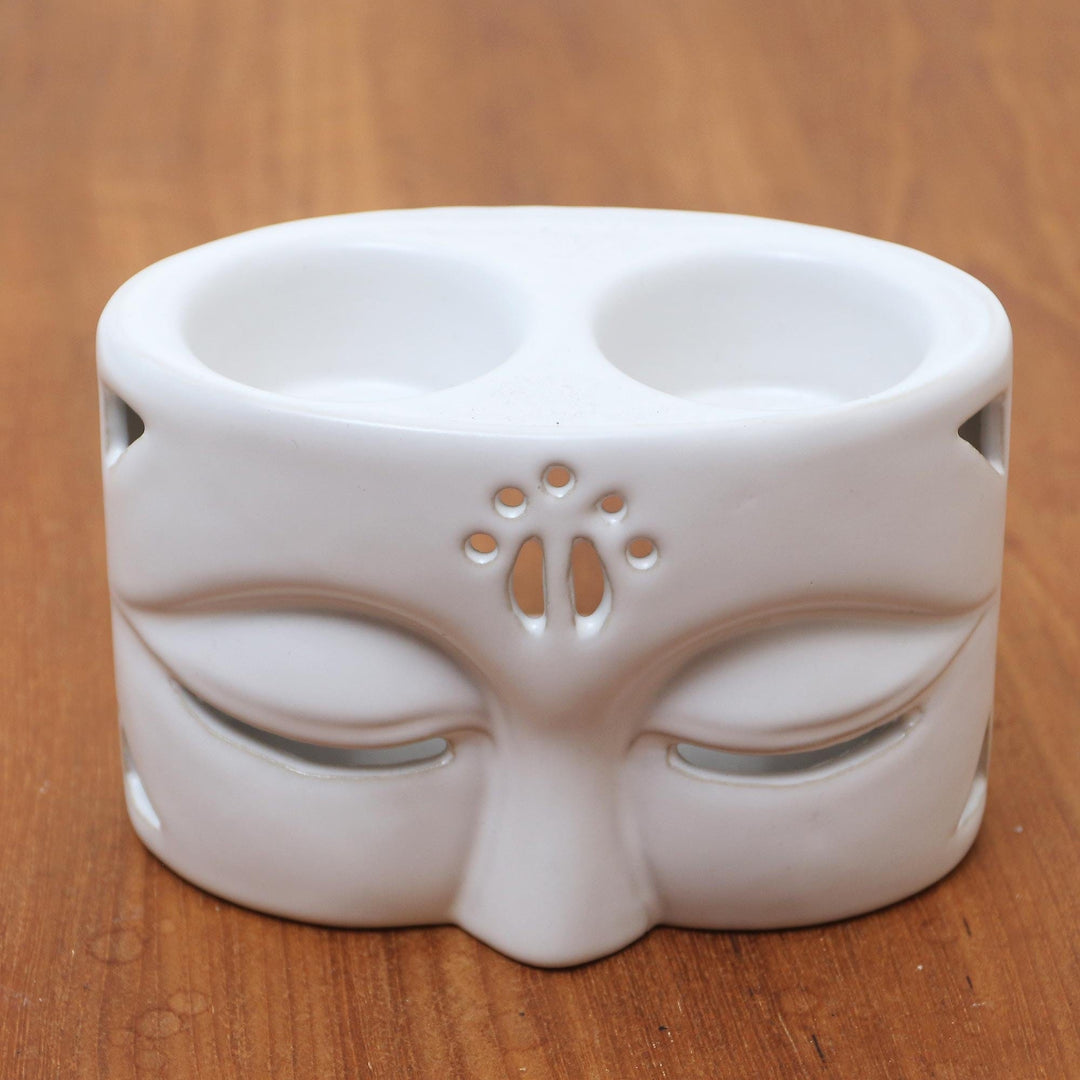 White Ceramic Buddha-Themed Oil Warmer - Warming Buddha in White