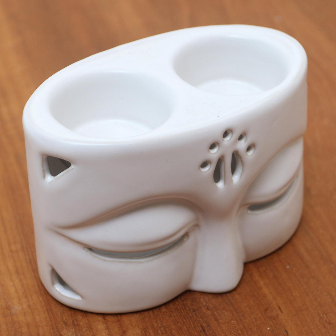 White Ceramic Buddha-Themed Oil Warmer - Warming Buddha in White