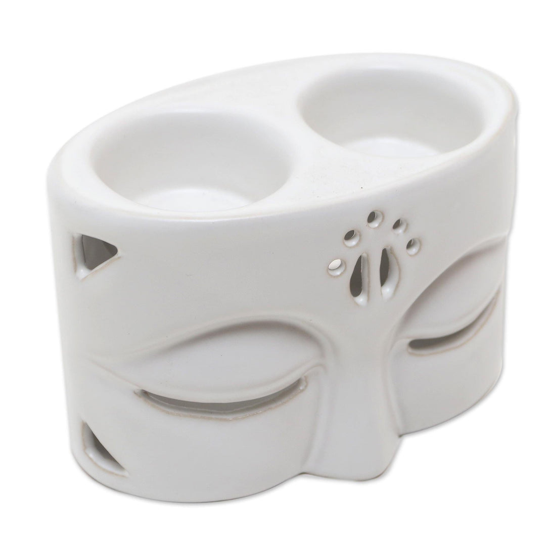 White Ceramic Buddha-Themed Oil Warmer - Warming Buddha in White