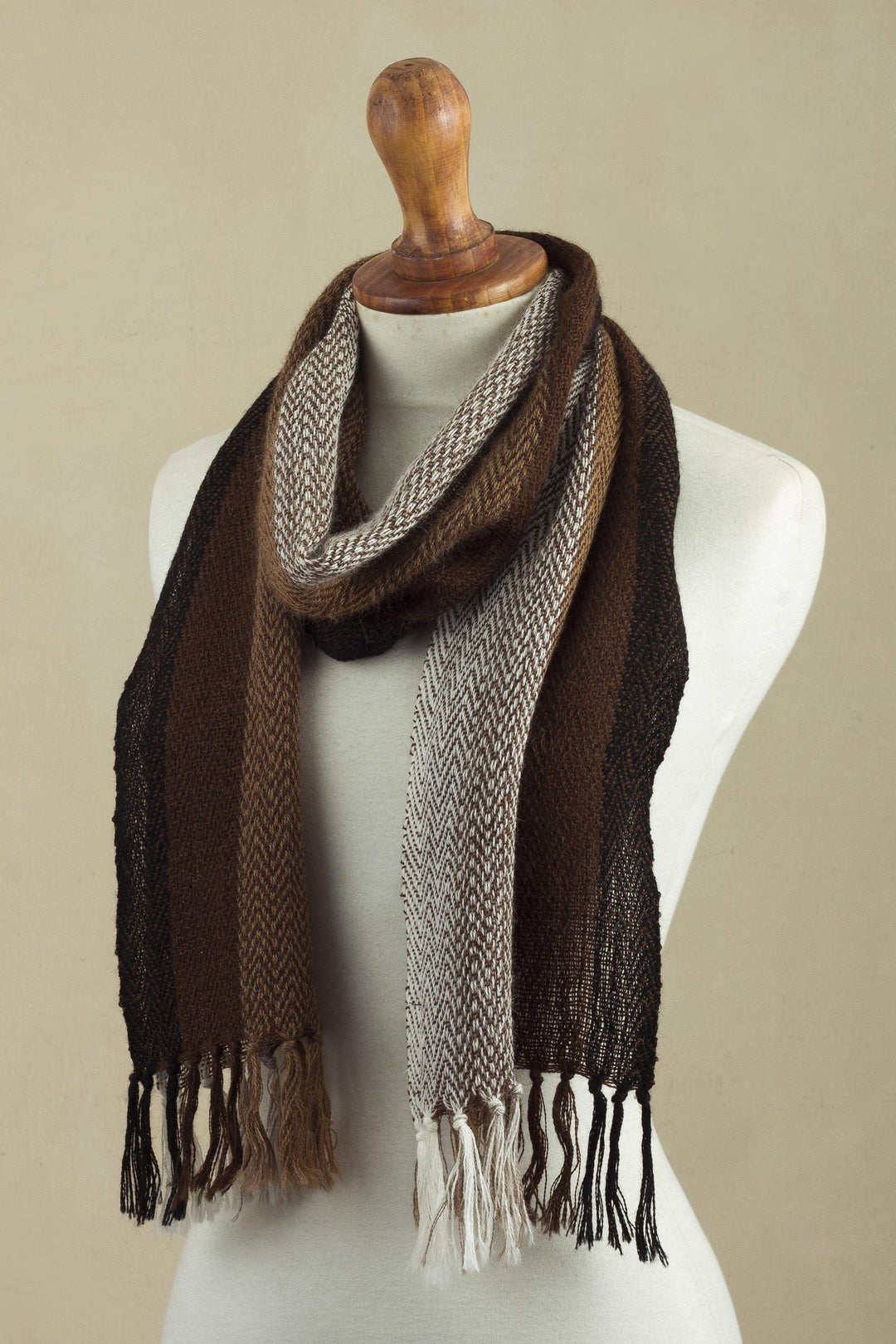 Chocolate Tones Hand-woven Alpaca Wool Scarf From Peru - Chocolate Tones