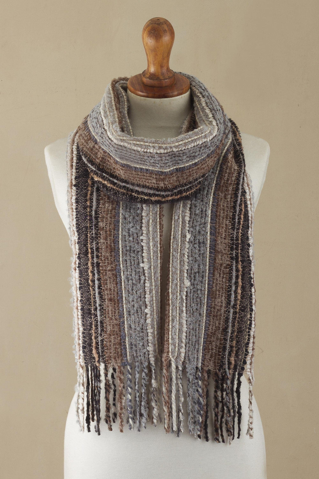 Handwoven Baby Alpaca Blend Unisex Scarf from Peru - Captivating Stripes