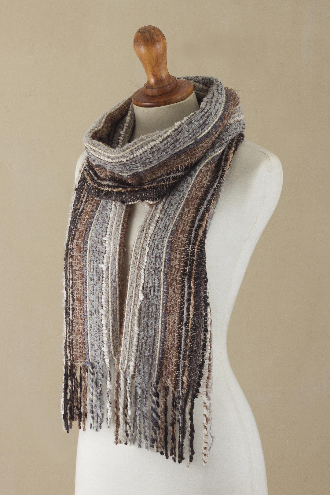 Handwoven Baby Alpaca Blend Unisex Scarf from Peru - Captivating Stripes