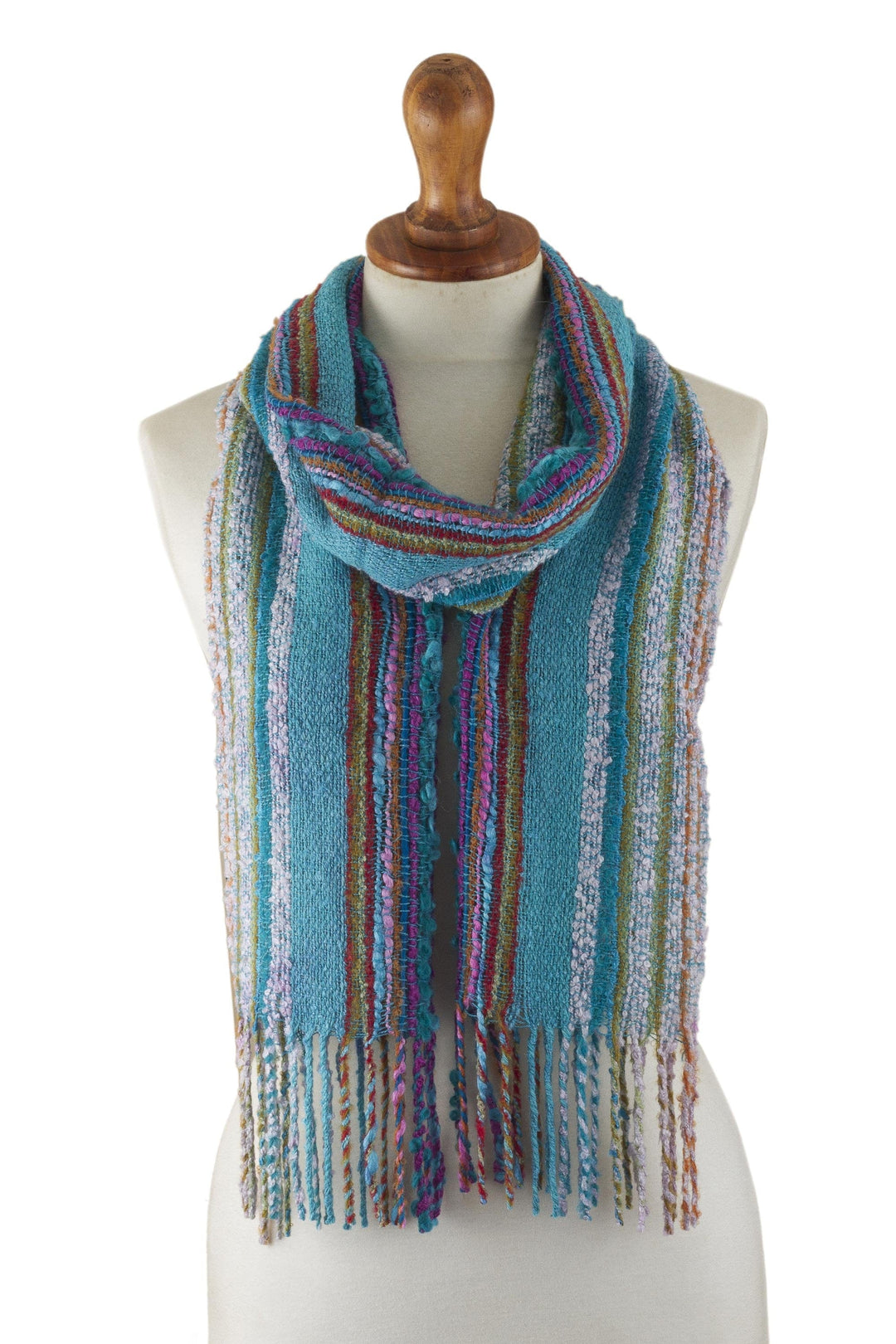 Handwoven Baby Alpaca Blend Colorful Striped Scarf from Peru - Andean Sky