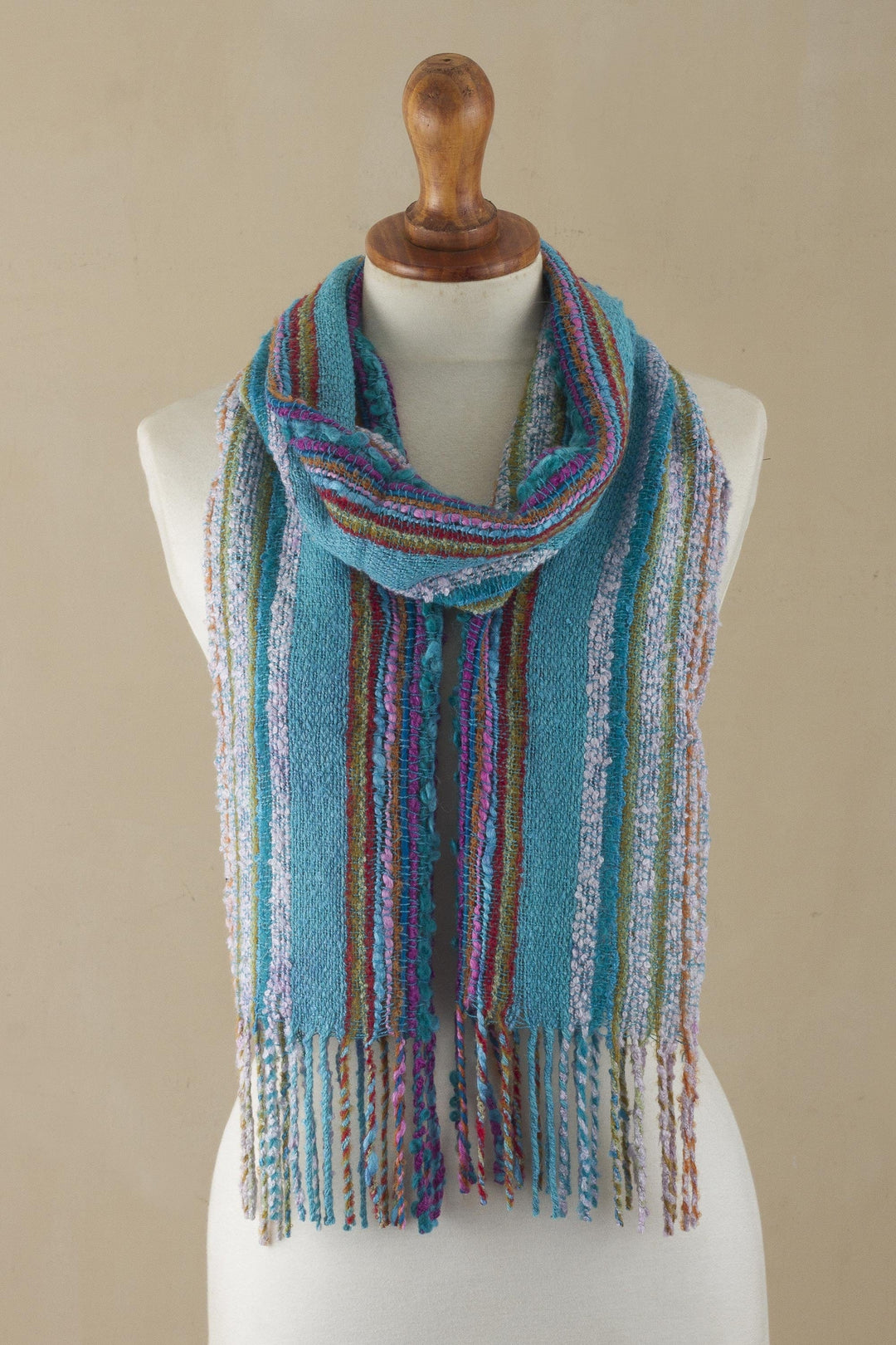 Handwoven Baby Alpaca Blend Colorful Striped Scarf from Peru - Andean Sky