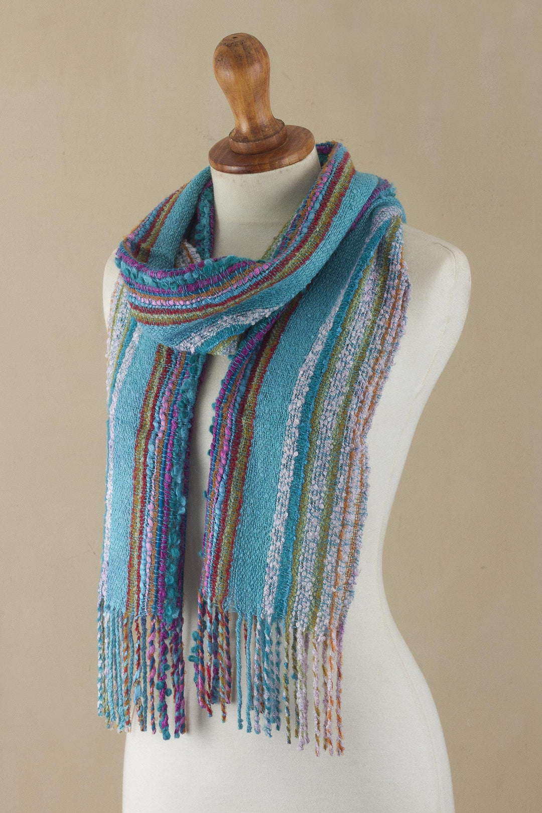 Handwoven Baby Alpaca Blend Colorful Striped Scarf from Peru - Andean Sky