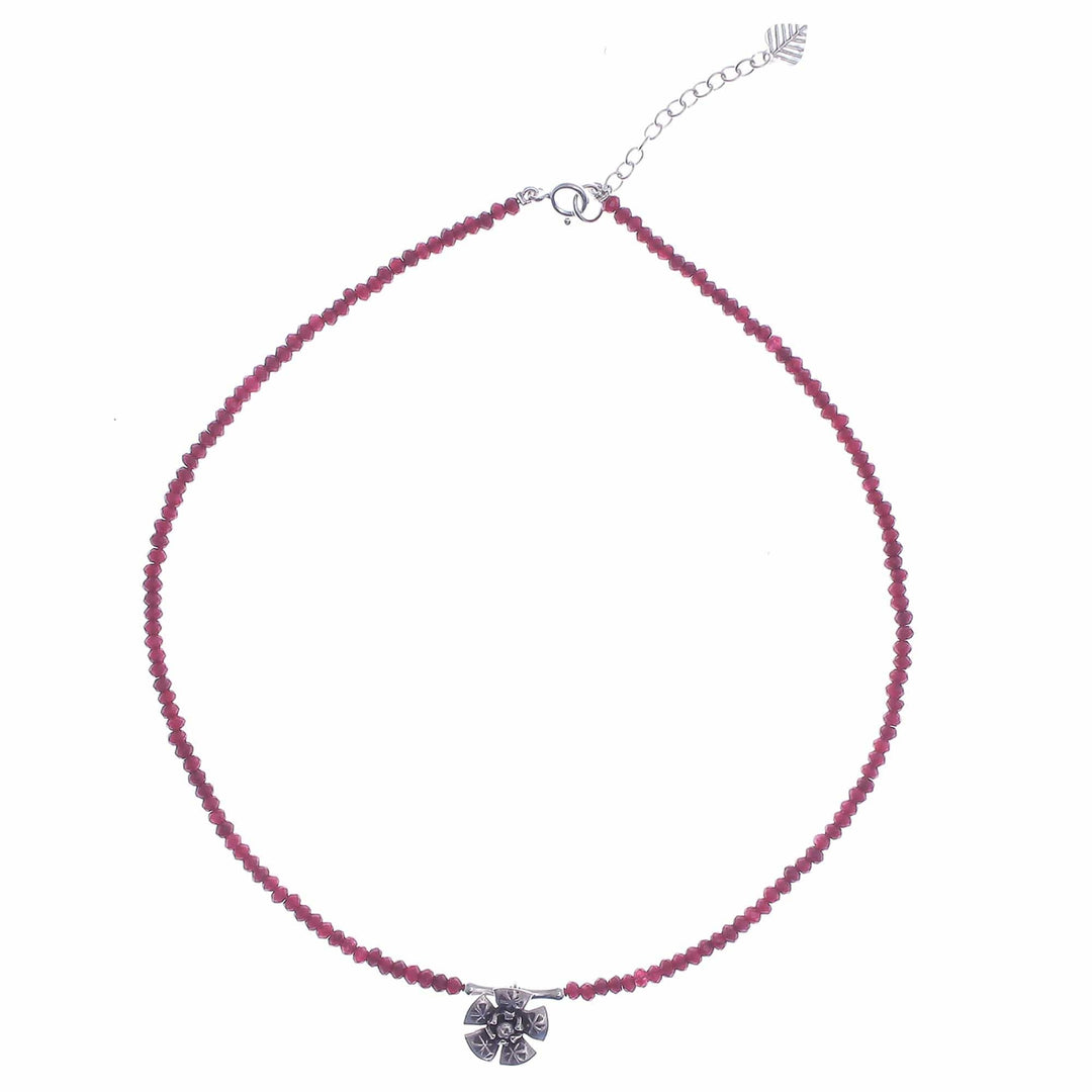 Quartz and Karen Silver Pendant Necklace - Color Sense in Red