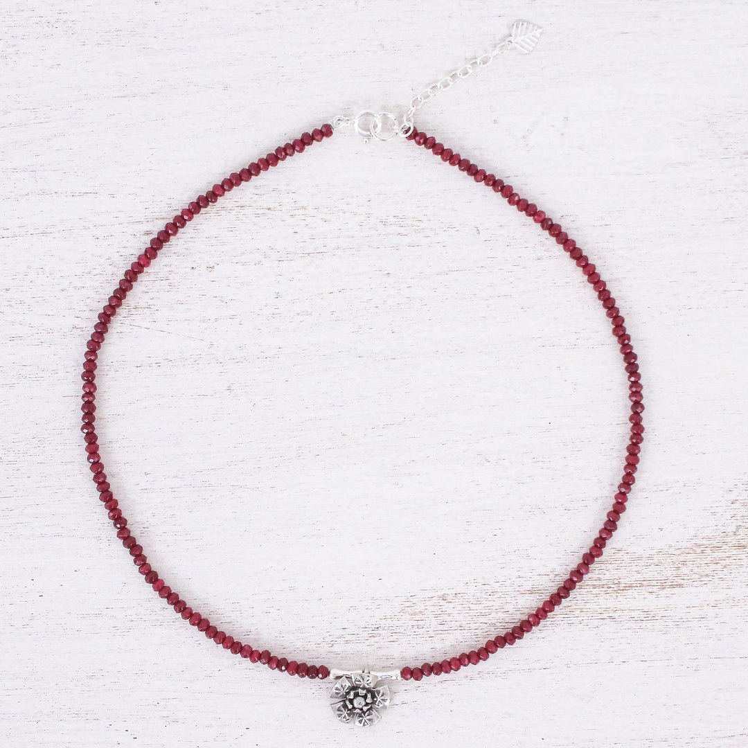 Quartz and Karen Silver Pendant Necklace - Color Sense in Red