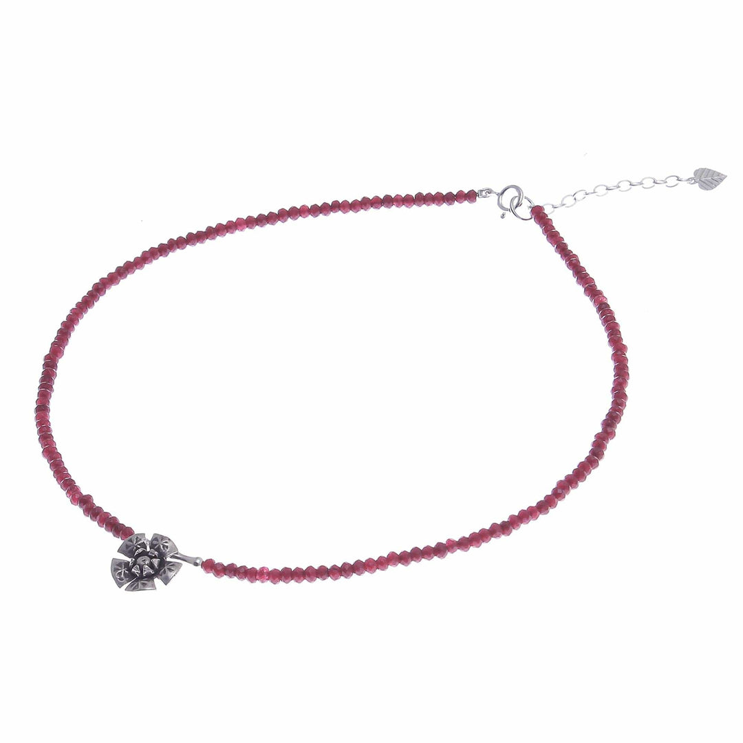 Quartz and Karen Silver Pendant Necklace - Color Sense in Red