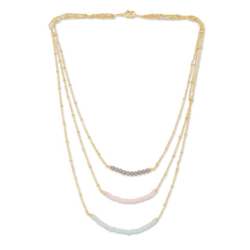 Gold-Plated Chalcedony and Rose Quartz Pendant Necklace - Color Vibration