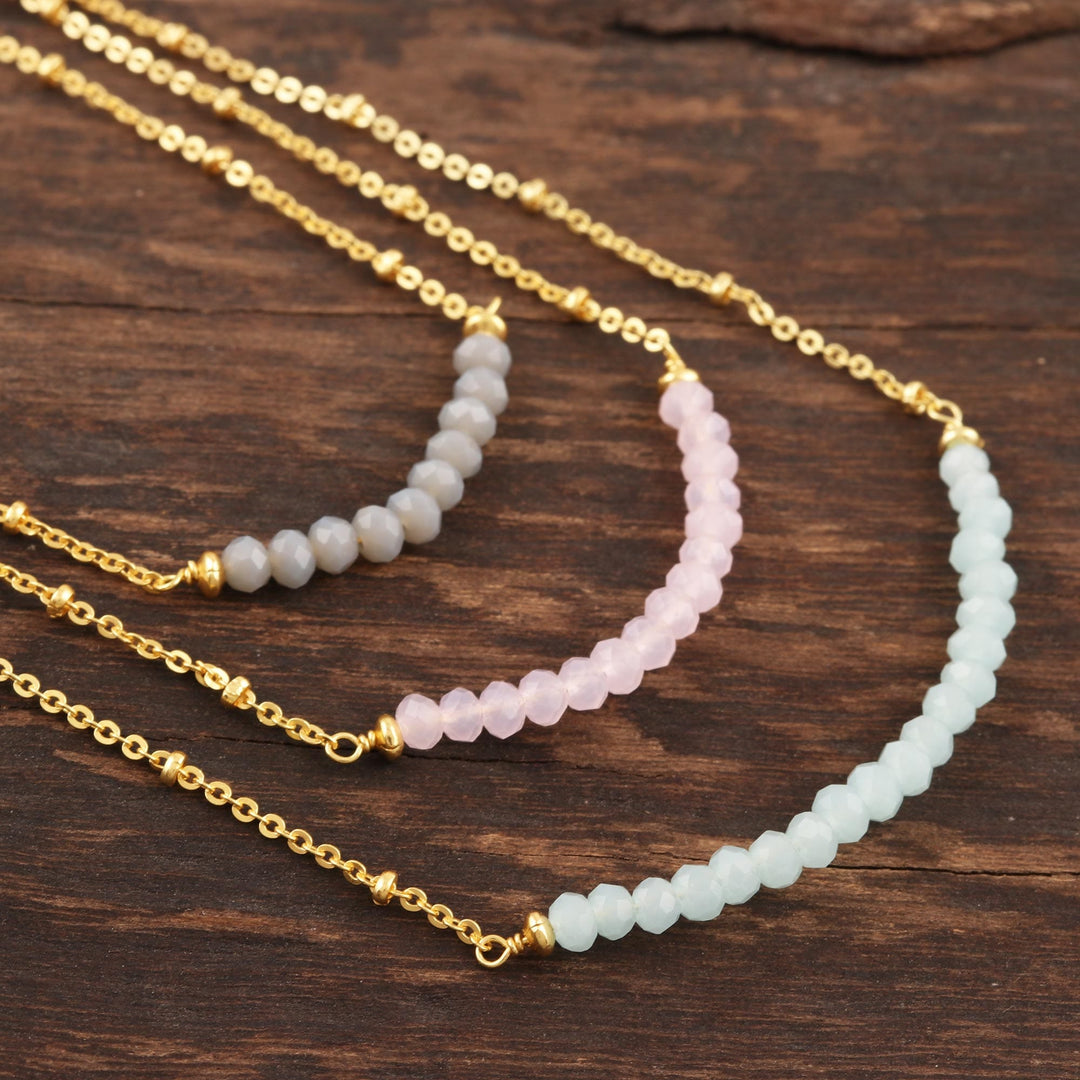 Gold-Plated Chalcedony and Rose Quartz Pendant Necklace - Color Vibration