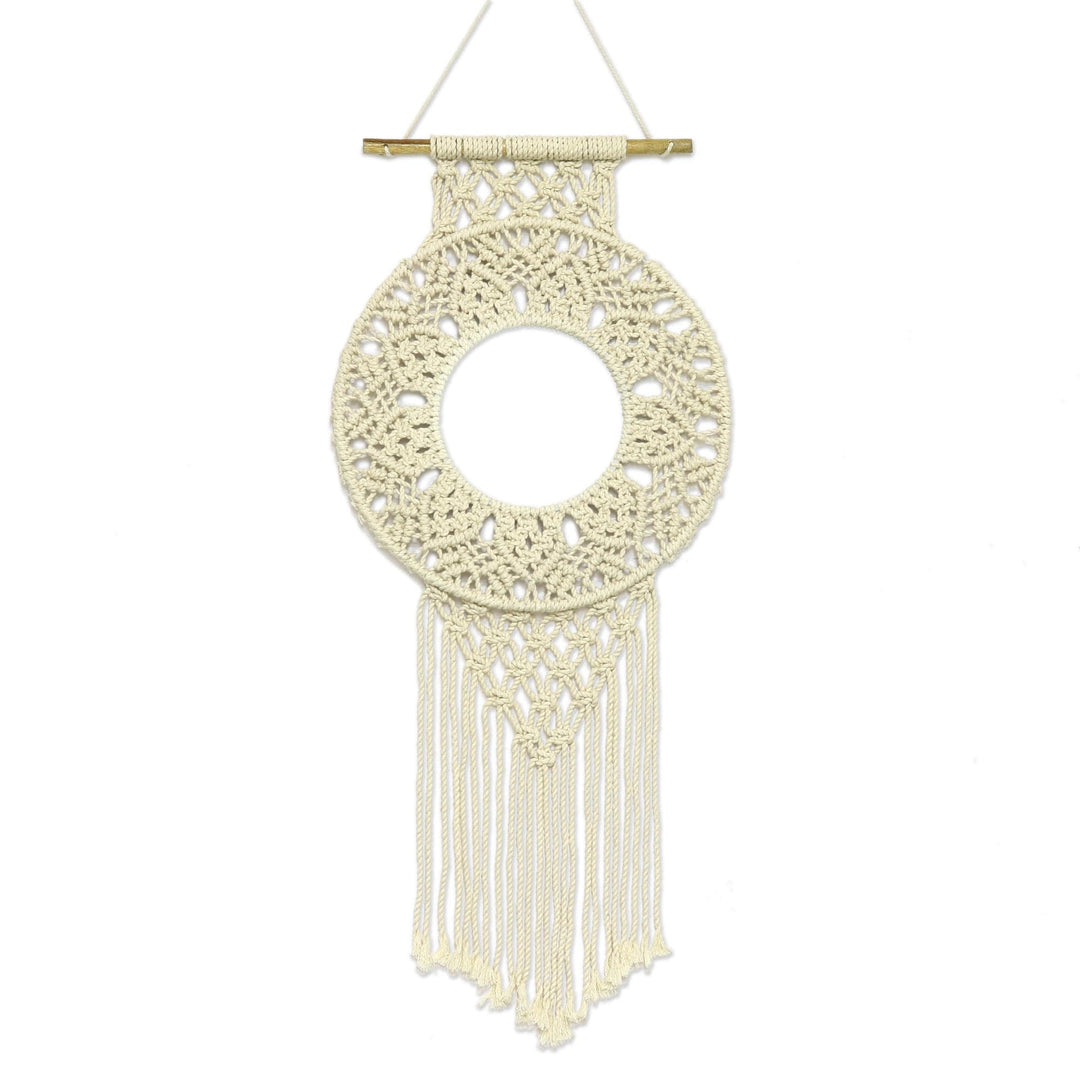 Hand Knotted Macrame Cotton Wall Hanging and Mirror - Sunny Dreams