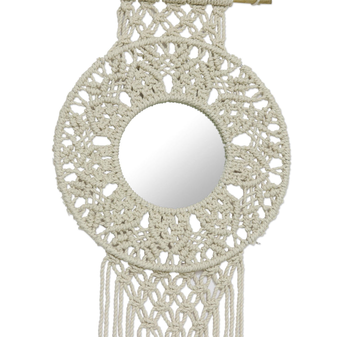 Hand Knotted Macrame Cotton Wall Hanging and Mirror - Sunny Dreams