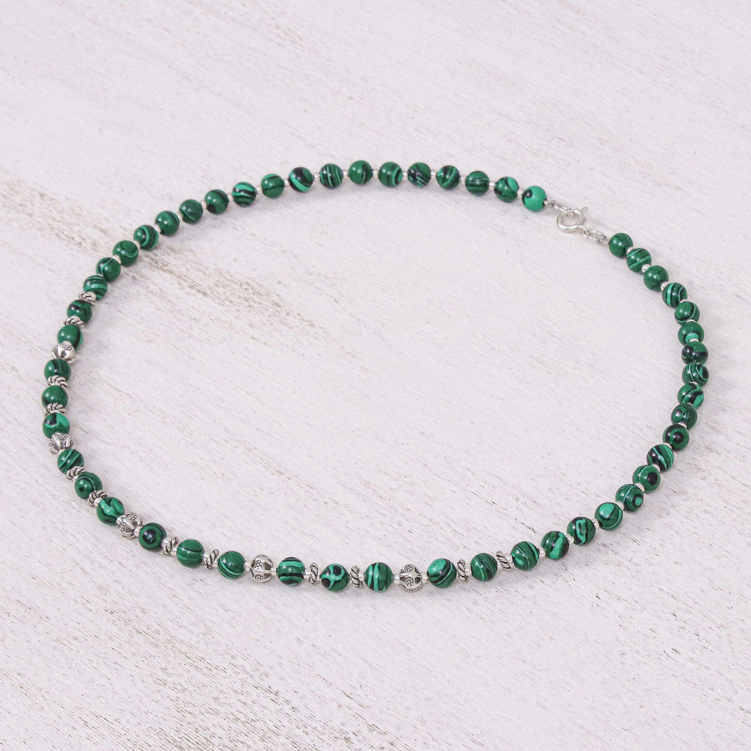 Magnesite and Karen Silver Beaded Necklace - Green Grace