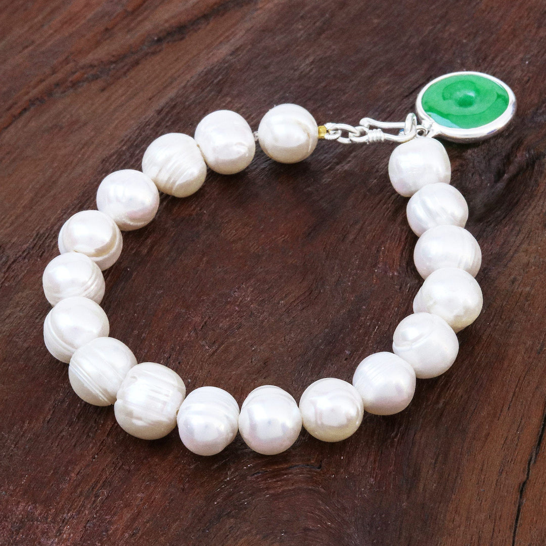 Artisan Crafted Jade and Cultured Pearl Bracelet - Lucky Pearl